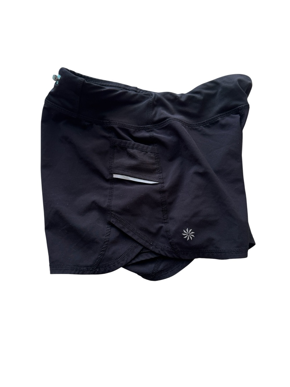 Athleta Girl Record Breaker 3" Running Shorts in Black with Aqua Zip Pocket - Picture 10 of 16